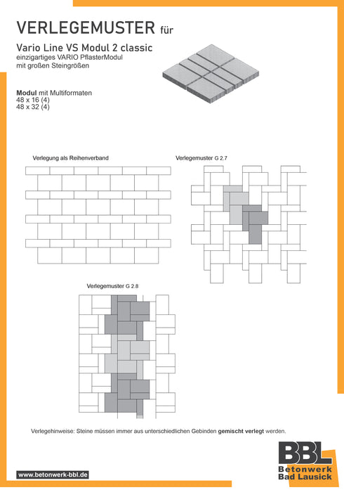 BBL Pflasterstein Beton VARIO LINE MODUL 2, 8 cm